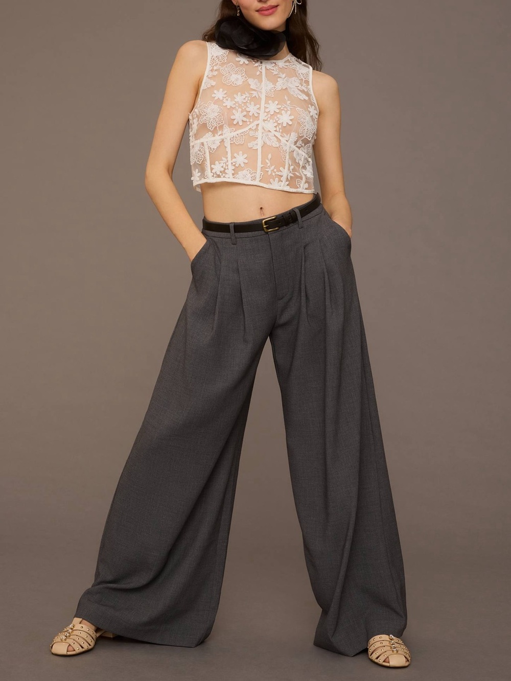 The Avery Pleated Wide-Leg Trousers by Maeve Sz 8